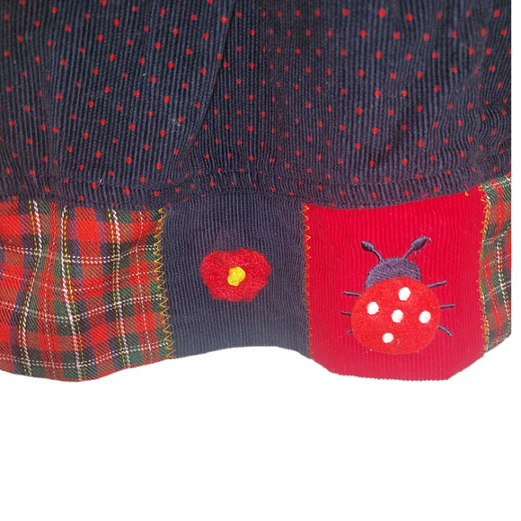 Samara Girls Corduroy Dress Blue red with ladybugs knit flower 4T - Picture 3 of 7